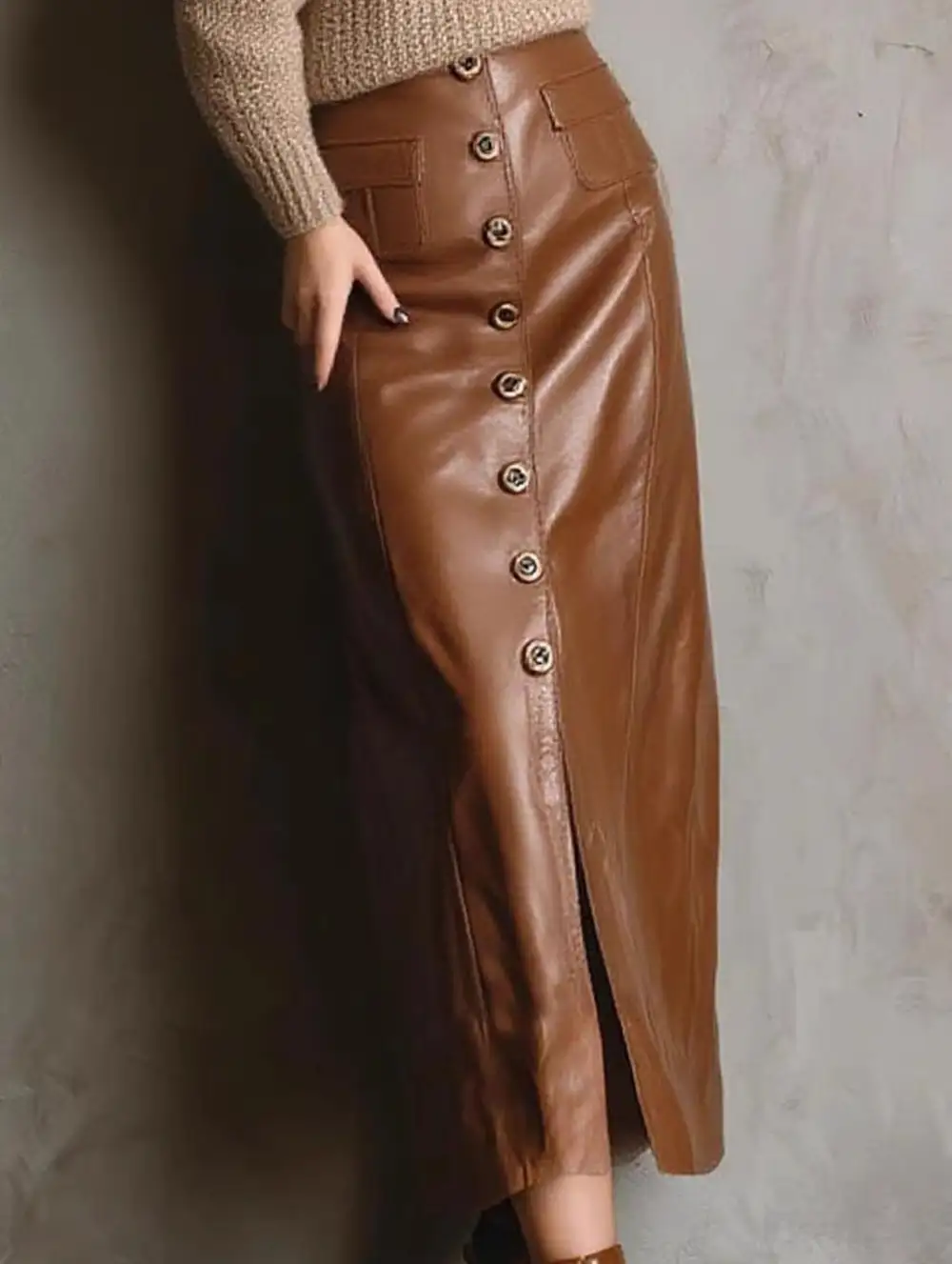 Faux Leather Button Skirt