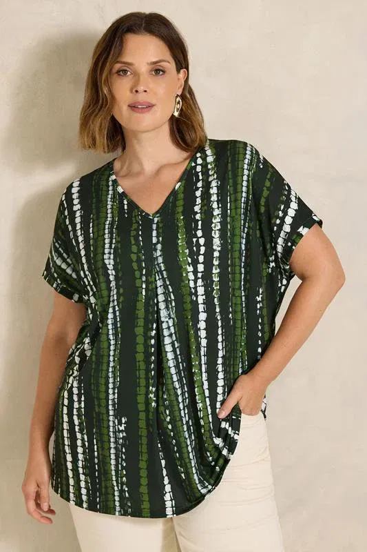Black & Khaki Green Tie Dye Swing Top