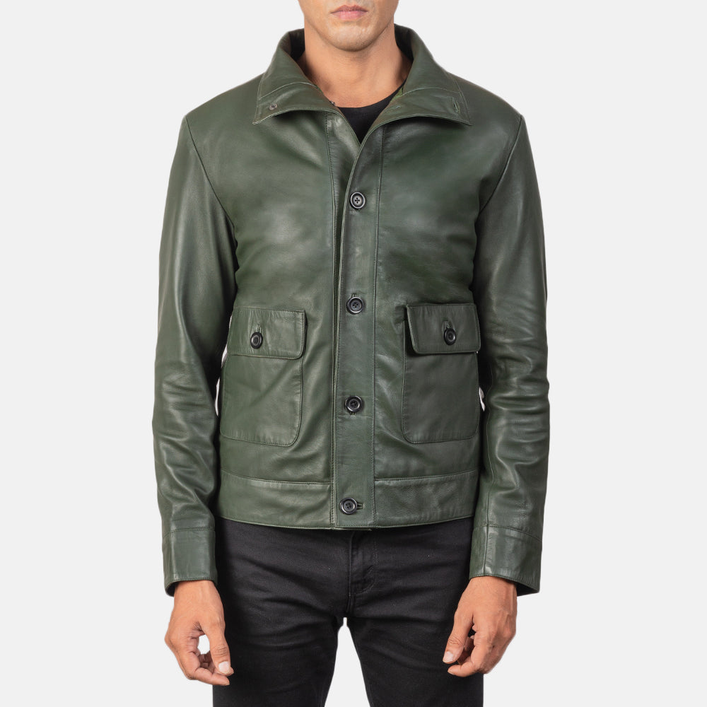 Men's Classic Clean Line Bomber Leather Jacket