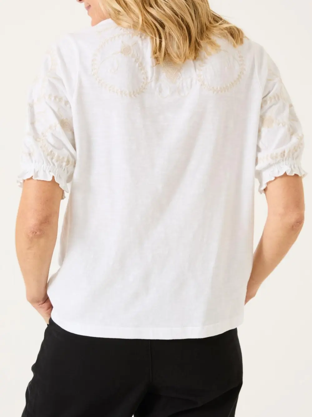 White Embroidered Short Sleeve Jersey Shirt