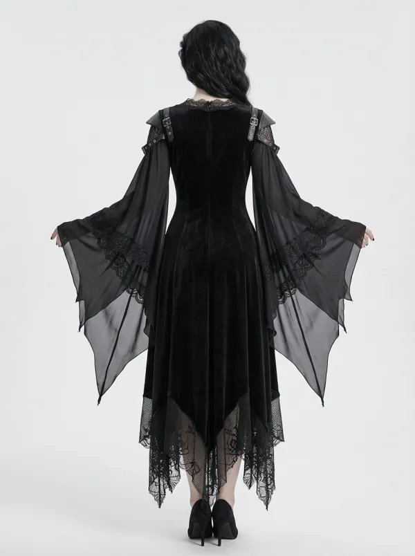 Punk Lace Velvet Bell Sleeve Edit Women's Gothic Dress