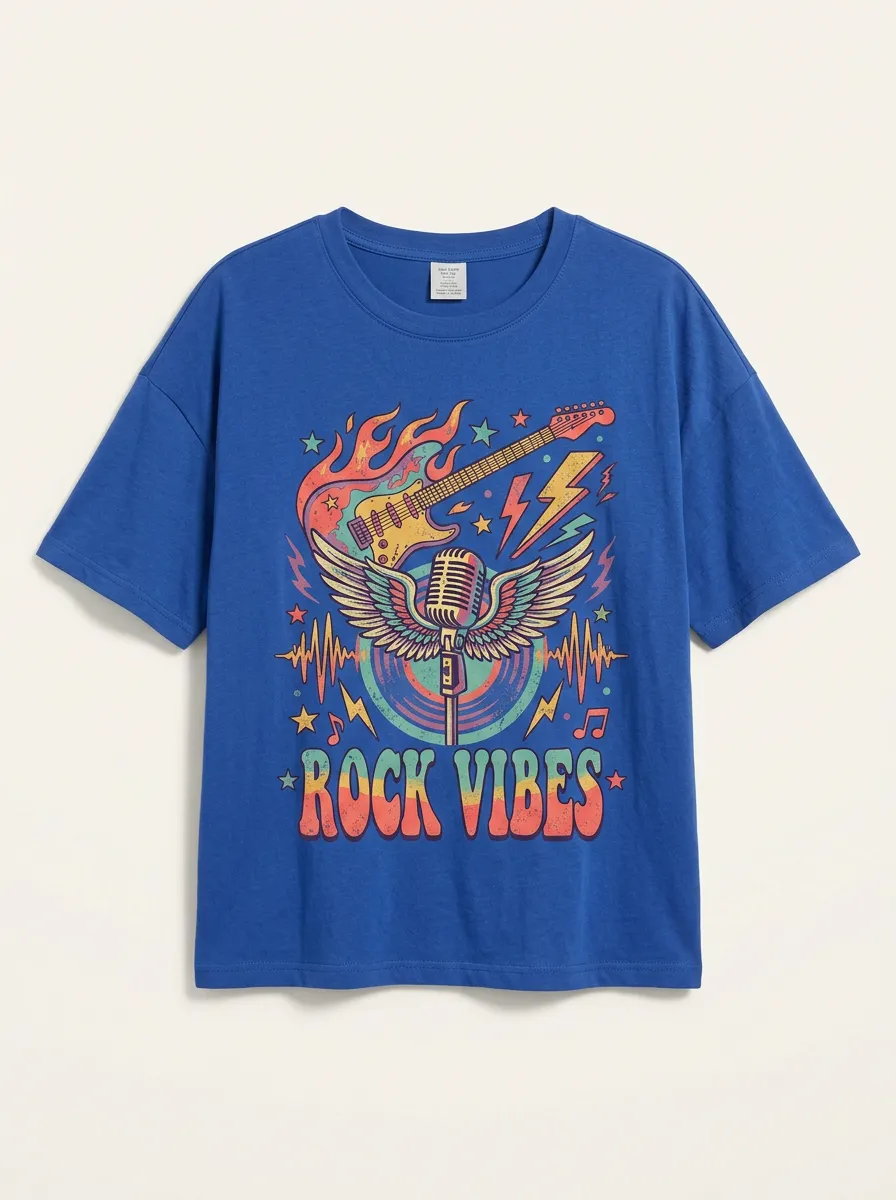 Unisex Rock Music Lover Guitar Microphone Printed T-shirt