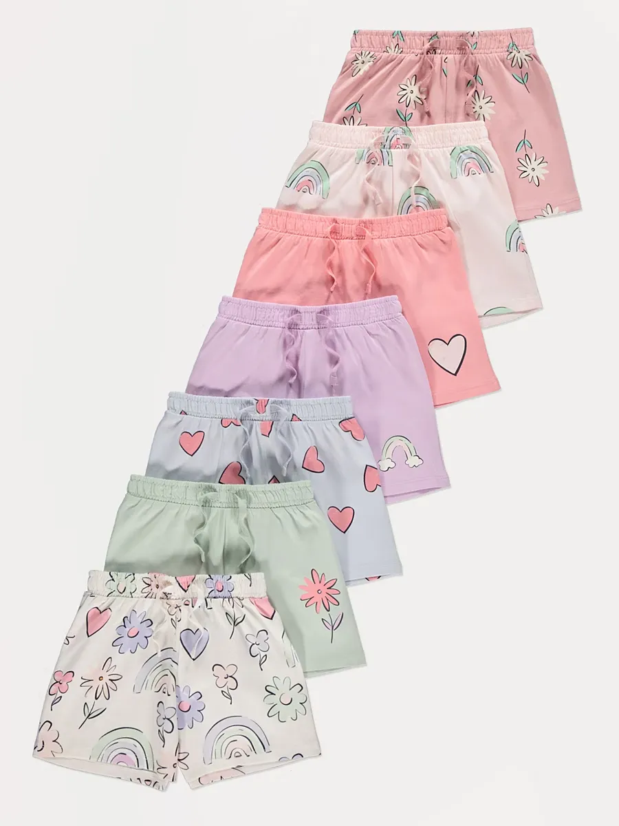 Pastel Hearts and Flowers Shorts 7 Pack