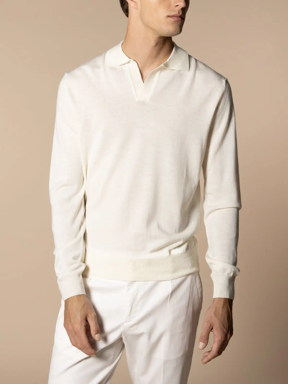 Polo Shirt With Cashmere Merino Blend Buttonless Slim Fit Knit Construction