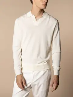 Polo Shirt With Cashmere Merino Blend Buttonless Slim Fit Knit Construction