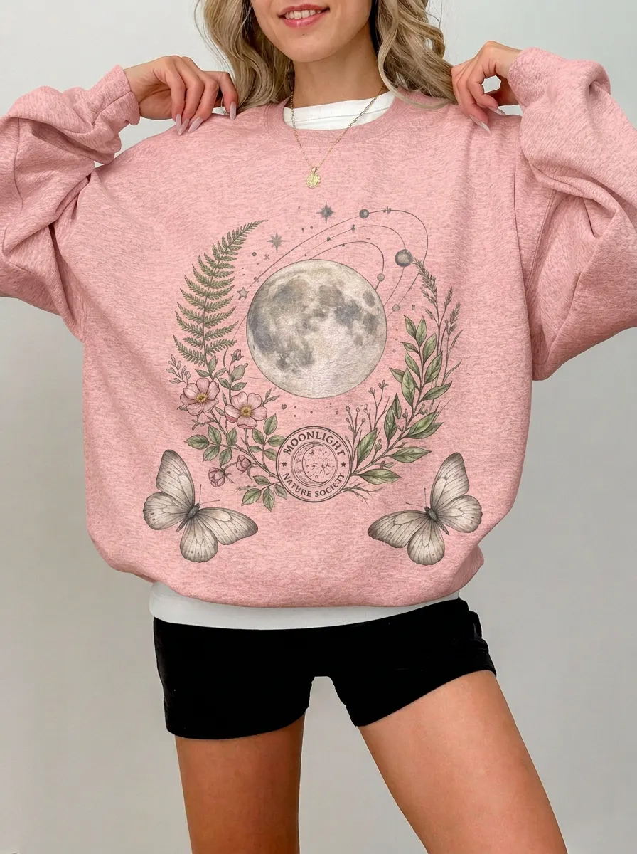Women's Moon Nature Society Butterfly Floral Graphic Sweatshirt