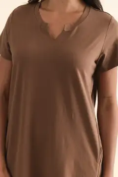 Above-Knee Cotton Pleated Round-Neck Short-Sleeve Straight-Cut Relaxed T-Shirt Dress