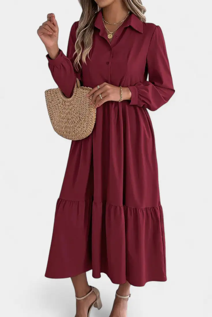 Shirt-Style Long-Sleeve Maxi Dress