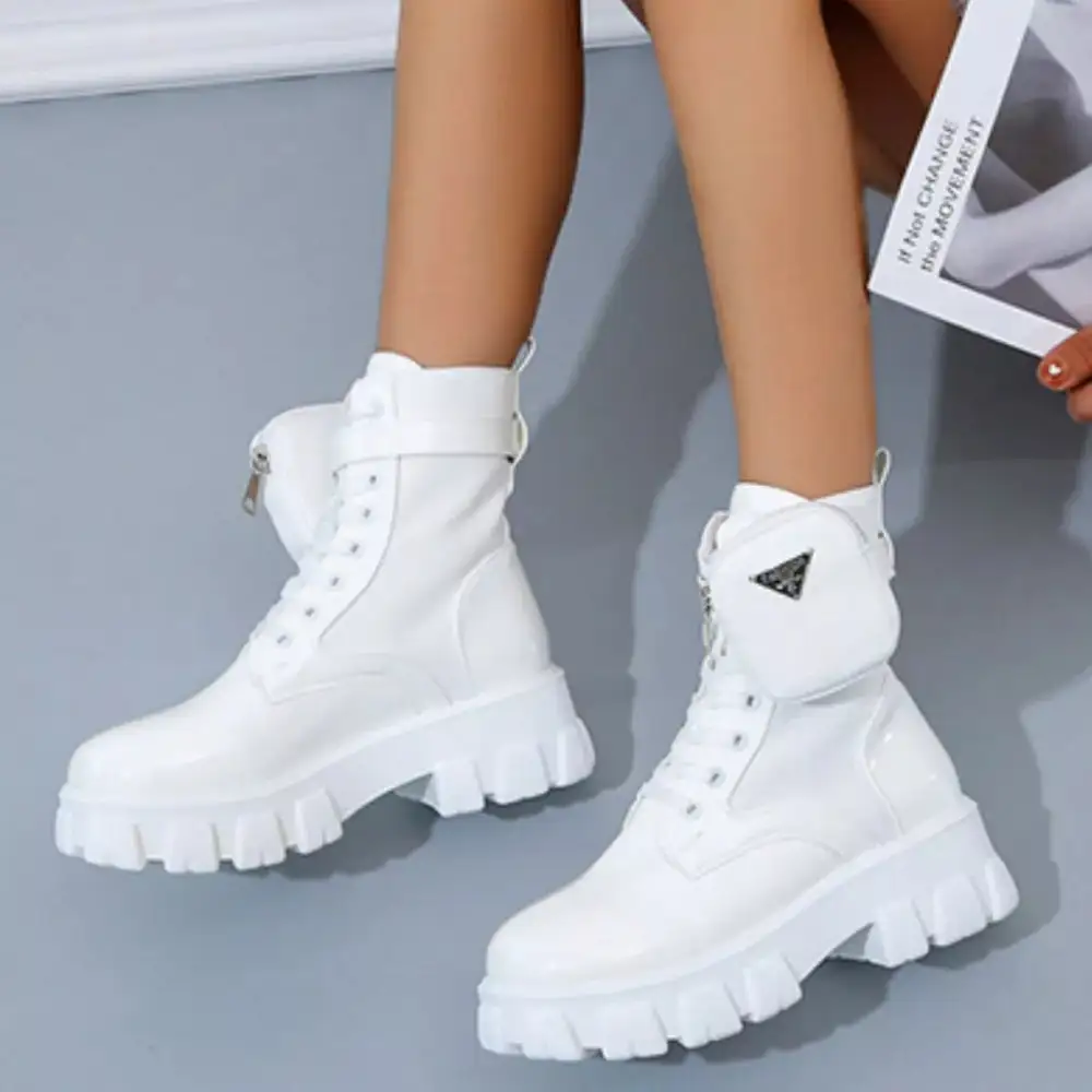 Textured Lace-Up Platform Ankle Boots