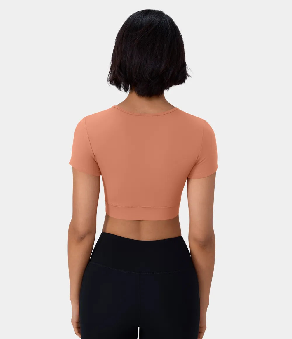 Softlyzero Plush Crossover Hem Cropped Sports Top