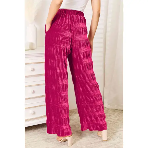 Full Size High Waist Tiered Shirring Velvet Wide Leg Pants