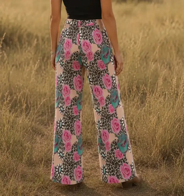 Retro Style Wide Leg High Waist Pants