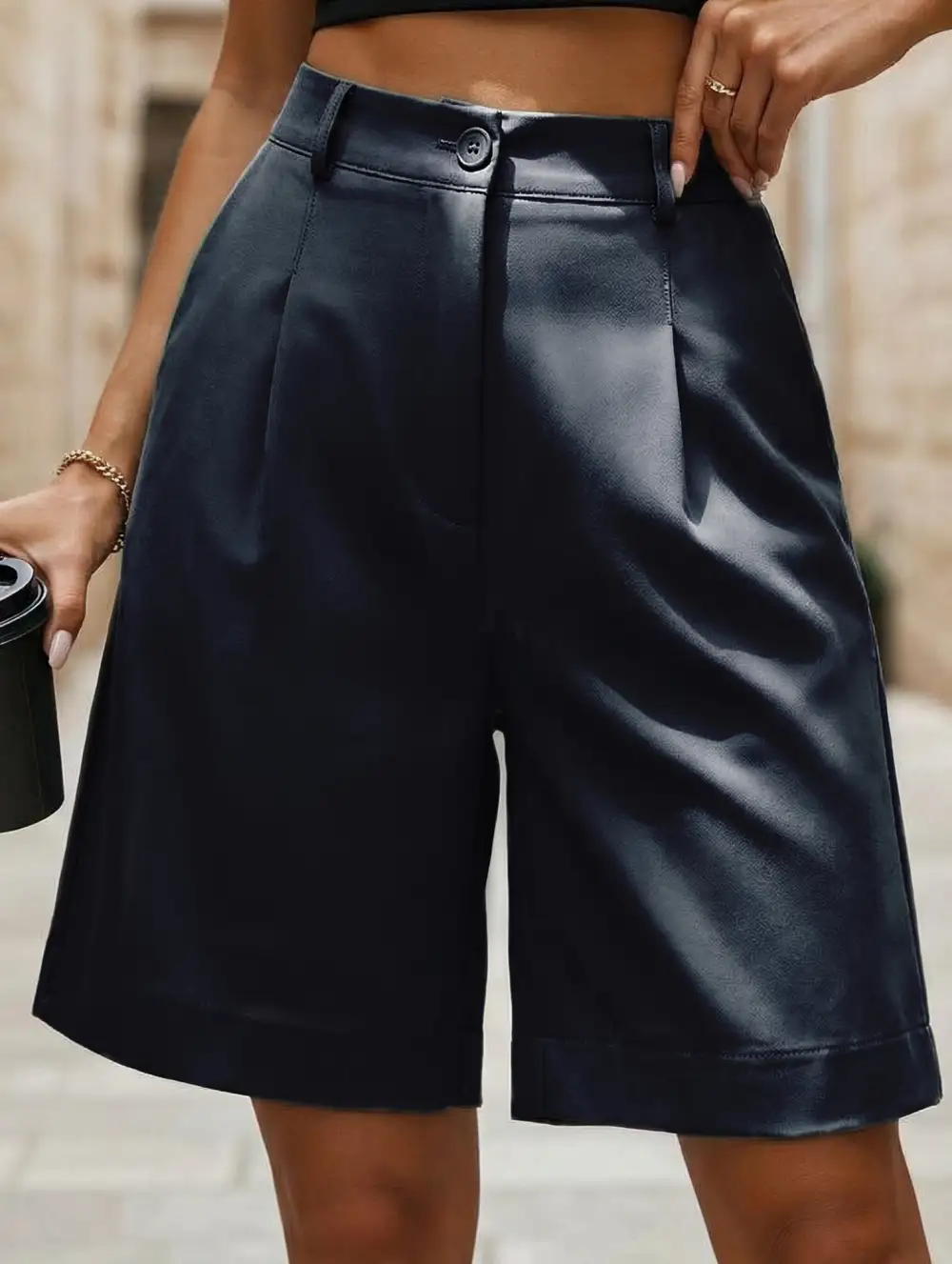 High-Waist Wide-Leg Suit Shorts