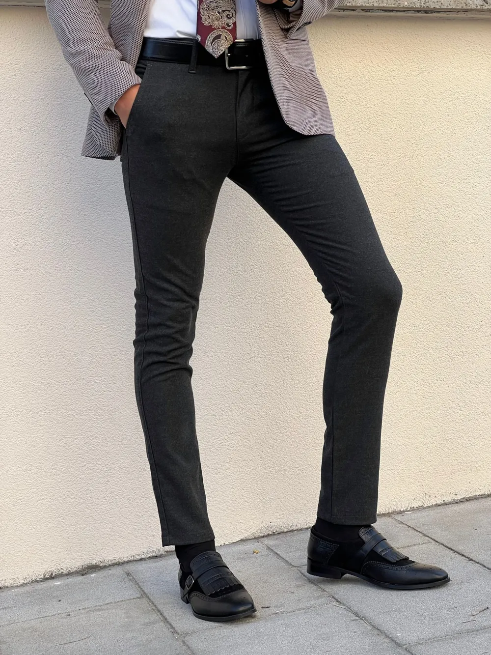 Structured Side Pocket Slim Fit Tailored Trousers