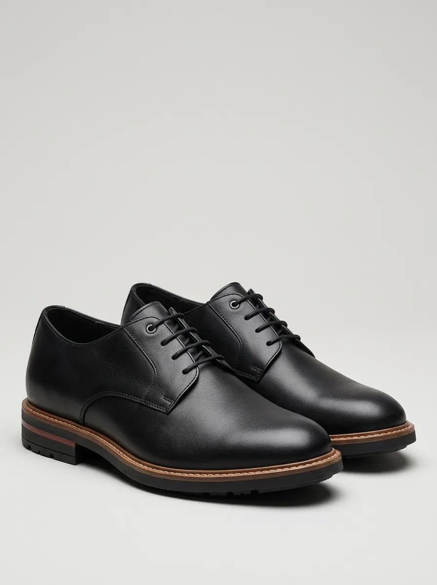 Men's Black Leather Lace-Up Oxford Shoes