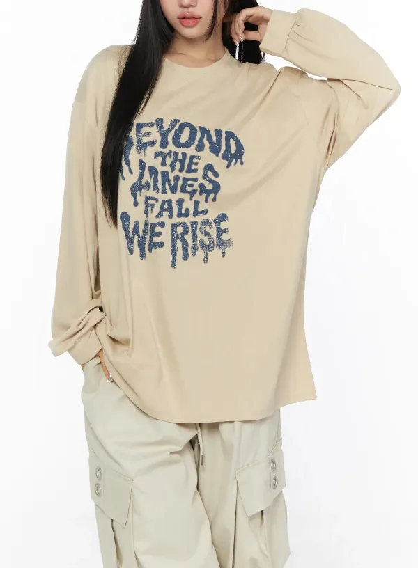 Typography Oversized Graphic Long Sleeve Tee