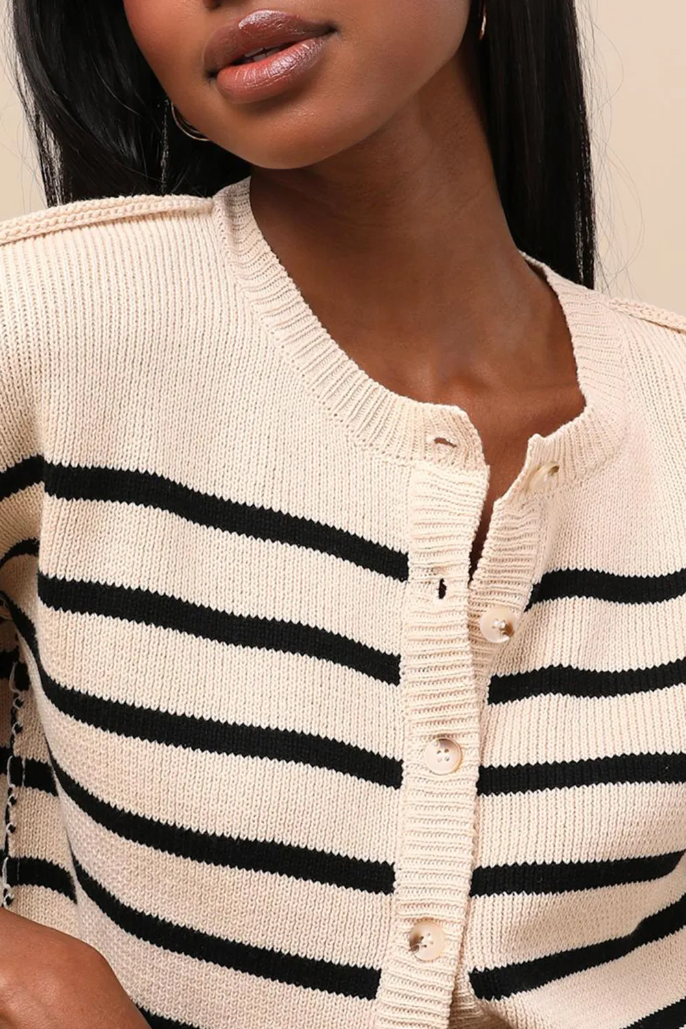 Striped Button Up Knit Cardigan