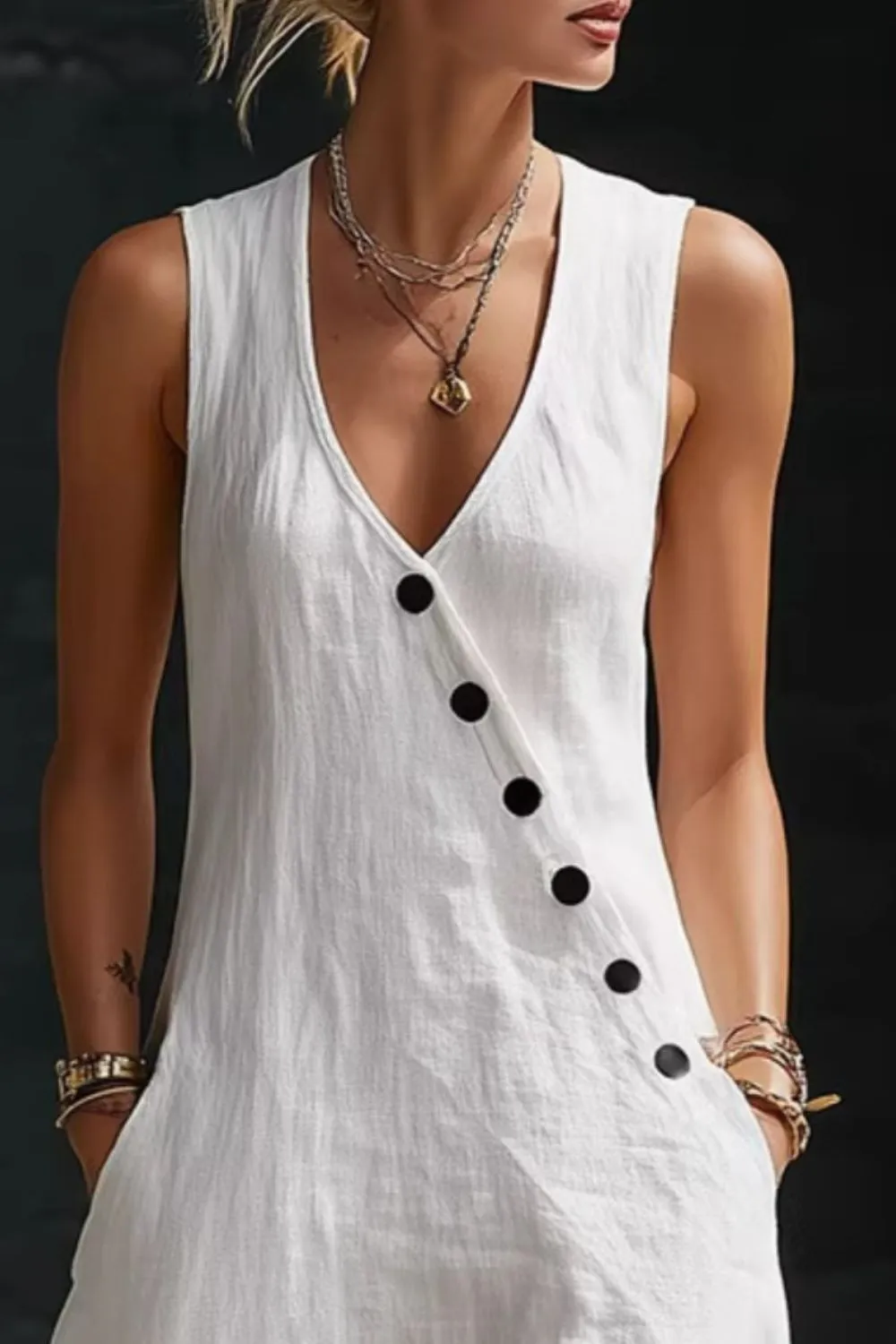 Sleeveless Button-Down Midi Dress
