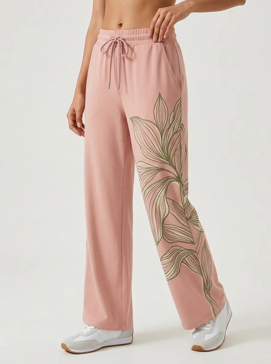 Women's Sage Green Drawstring Waist Elastic Waist Wide-Leg Sweatpants