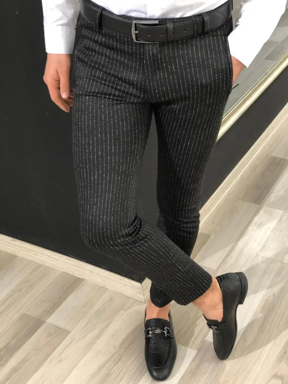Detailed Slim Fit Striped Tailored Trousers