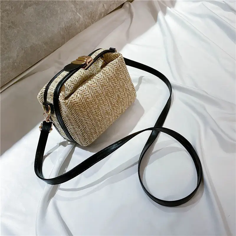 Nylon Compact Straw Drawstring Crossbody Bag
