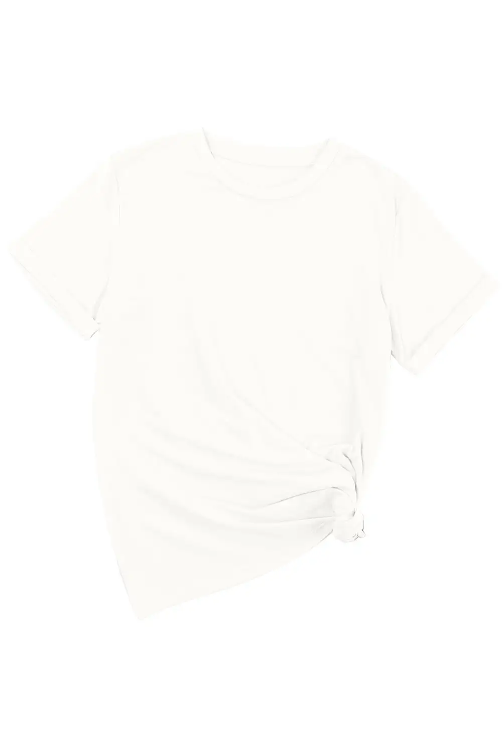 White Casual Plain Crew Neck