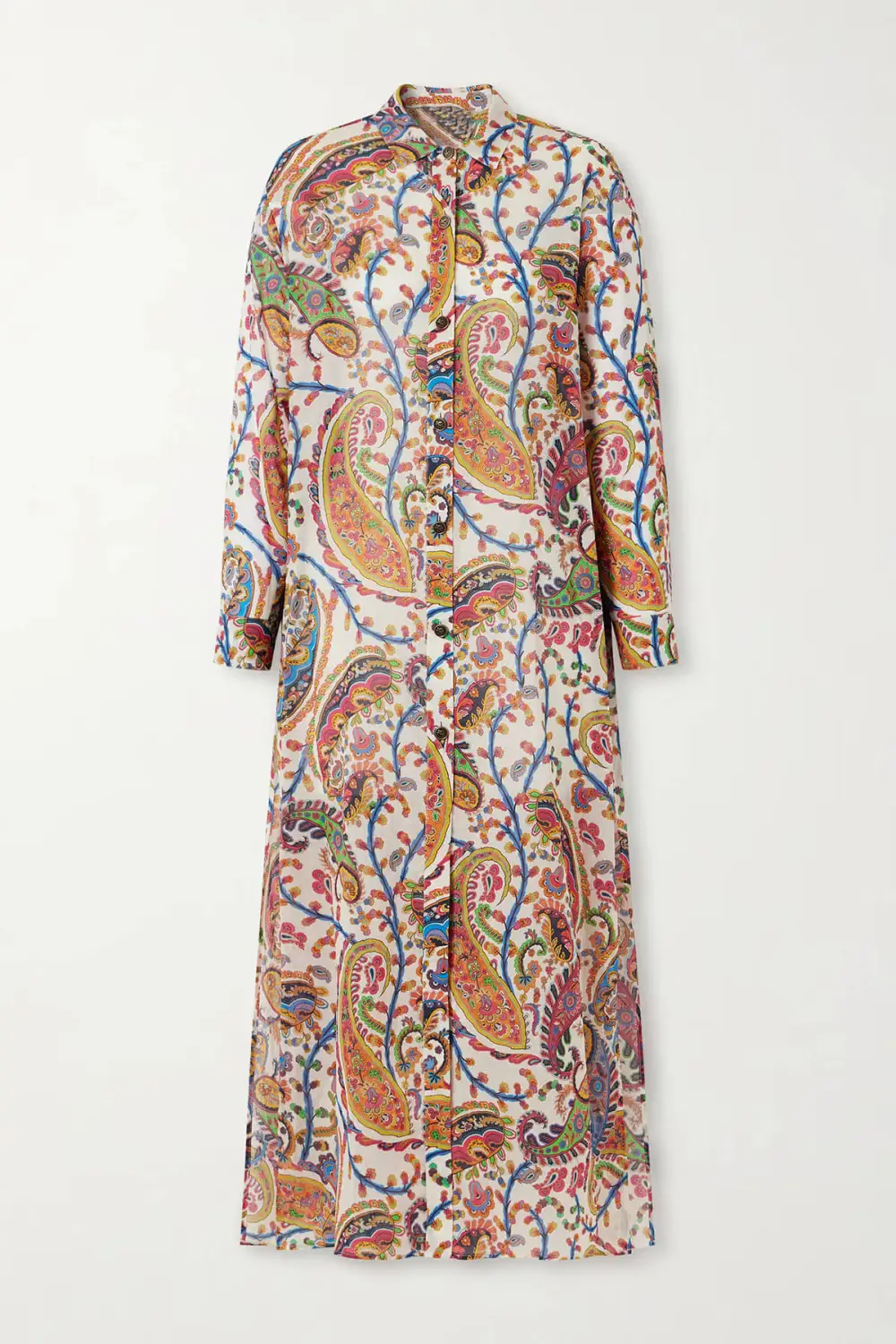 Casual Tie Waist Paisley Print Shirt Midi Dress