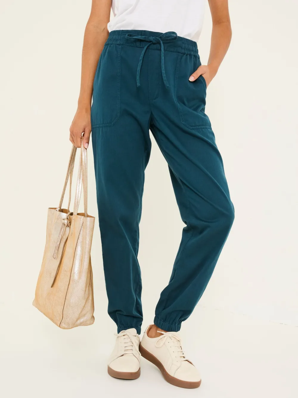 Blue Cuffed Cotton Cargo Joggers