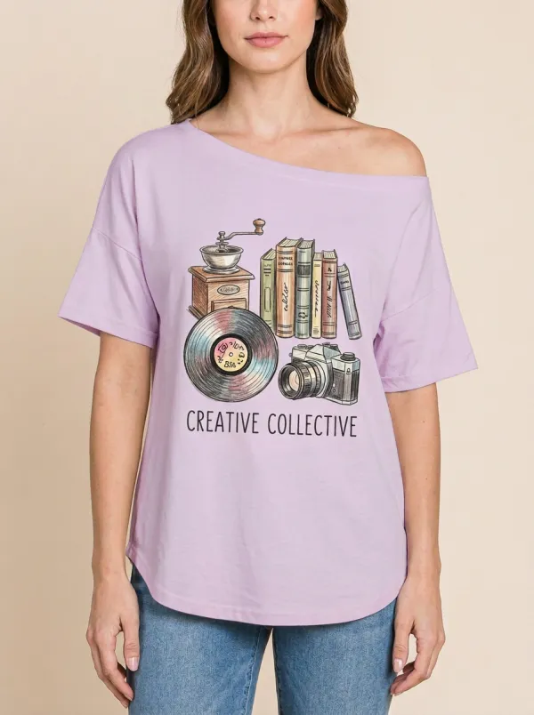 Women's Creative Collective Books Camera Vinyl Graphic T-Shirt
