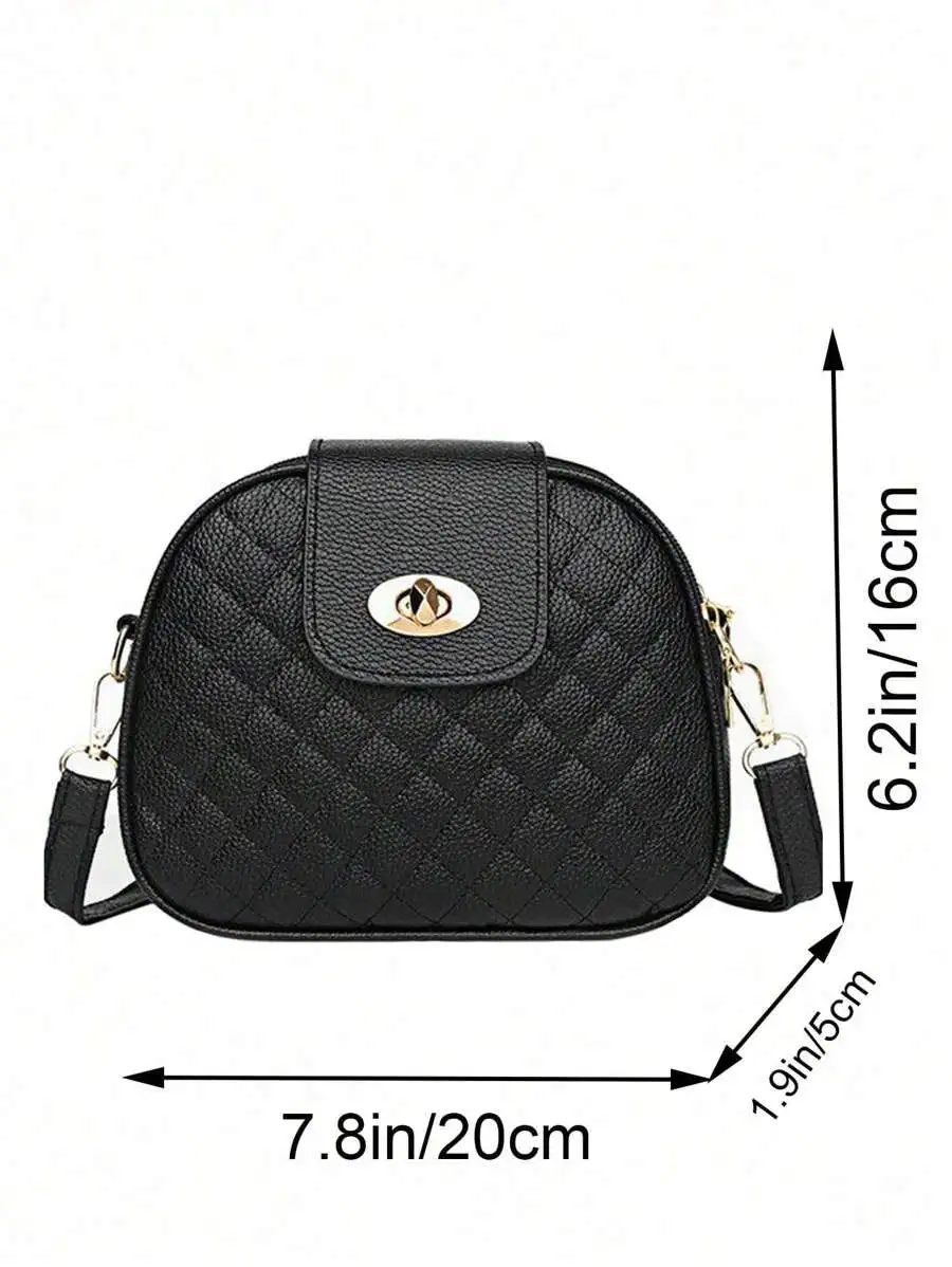 Mini Circle PU Handbag – Beaded Pearl & Geometric Plaid Design