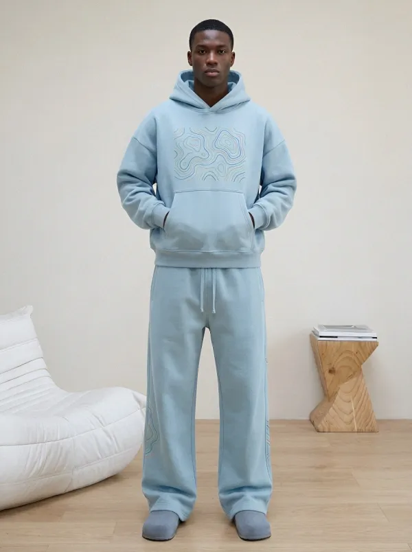 Men's Minimalist Abstract Topographic Printed Hoodie Sweatpants Set