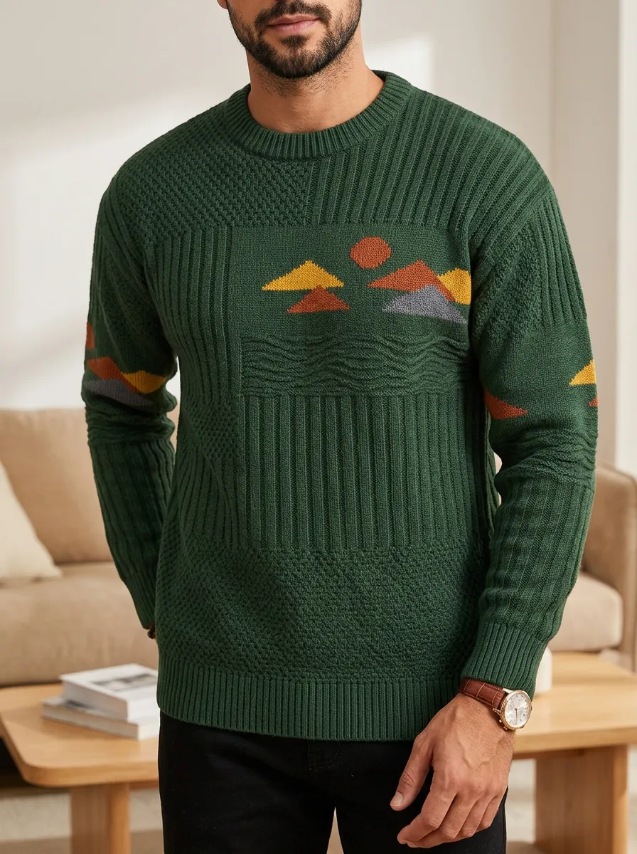 Men's Mountain Sunset Textured Sweater