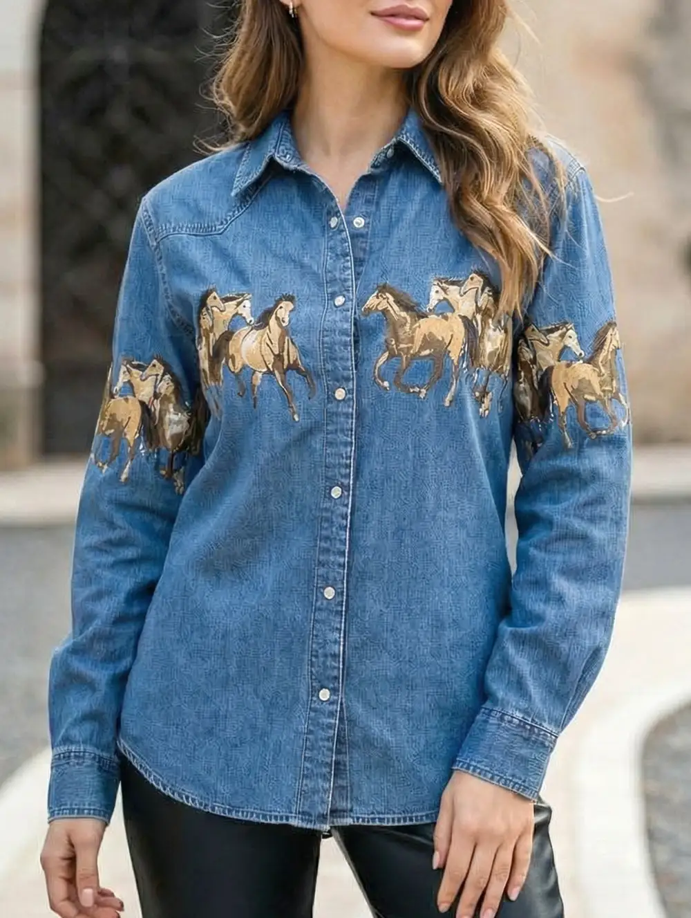 Retro Denim Collared Shirt and Printed Denim Jacket