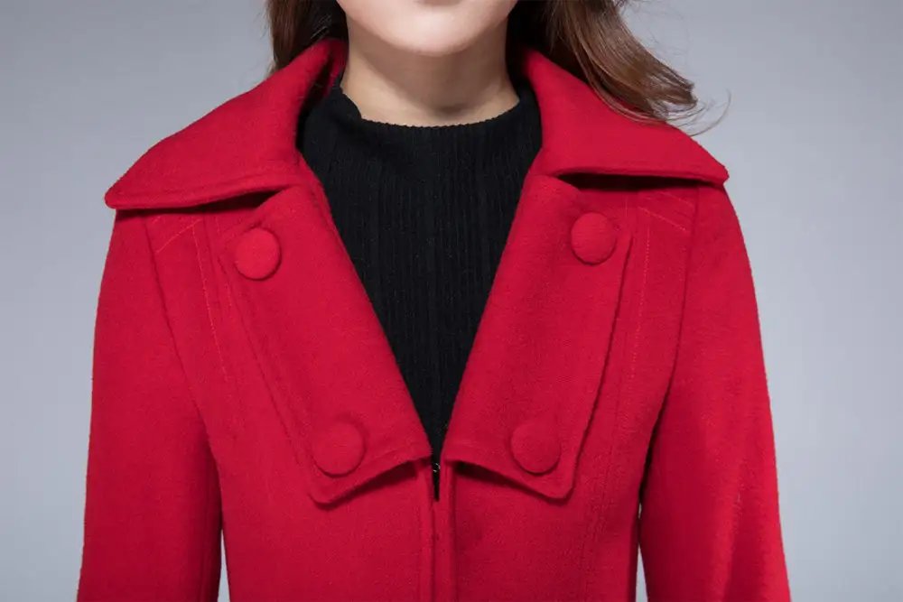 Wool Blend A Line Lapel Collar Midi Coat