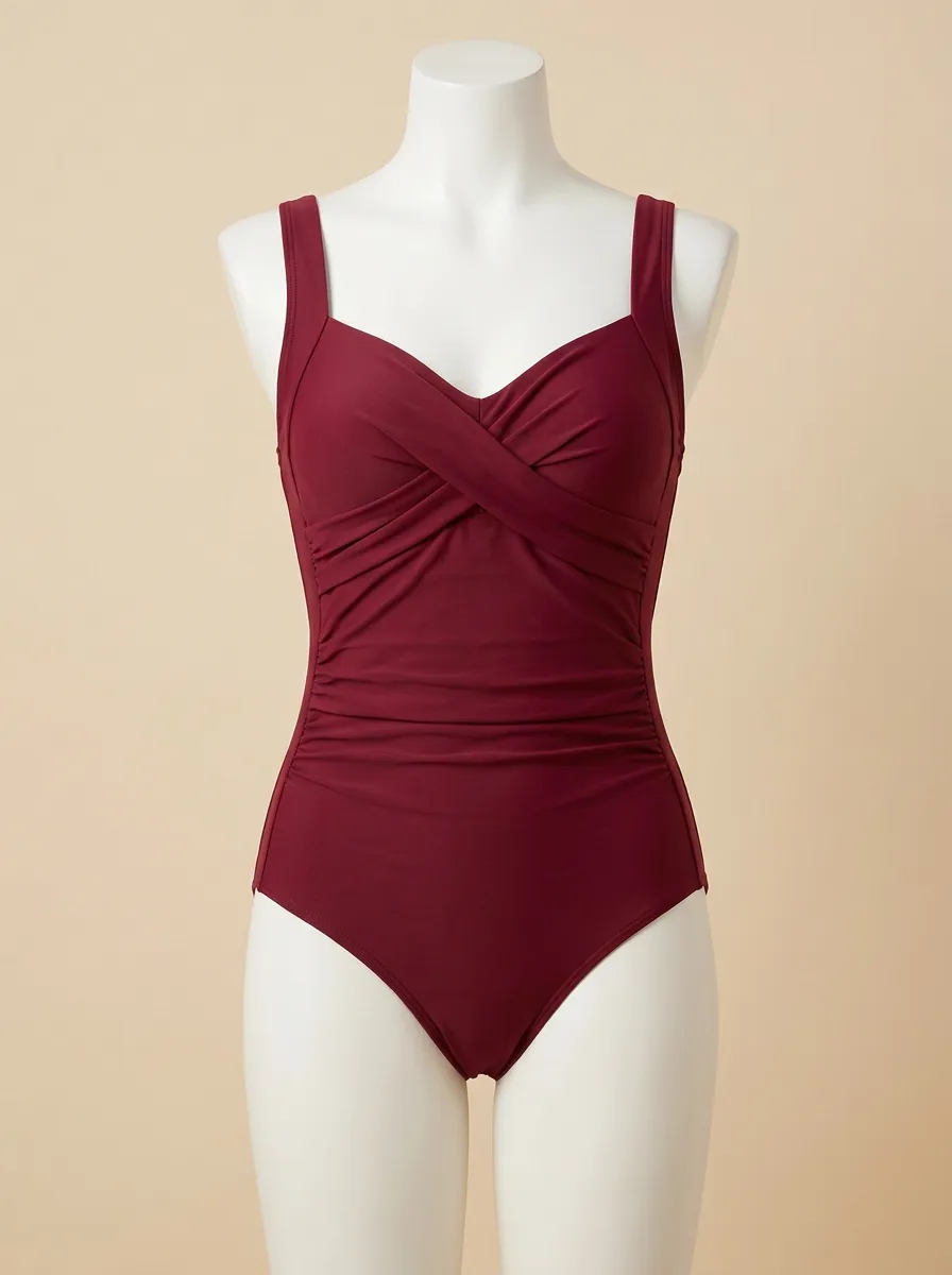 Clean-Finish Cross-Front Ruched One-Piece Swimsuit