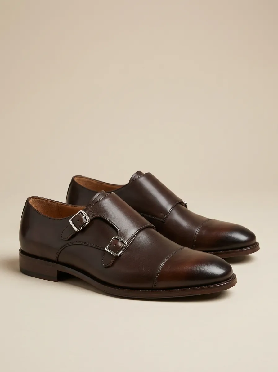 Men's Casual Classic Business Leather Double Monk Strap Shoes
