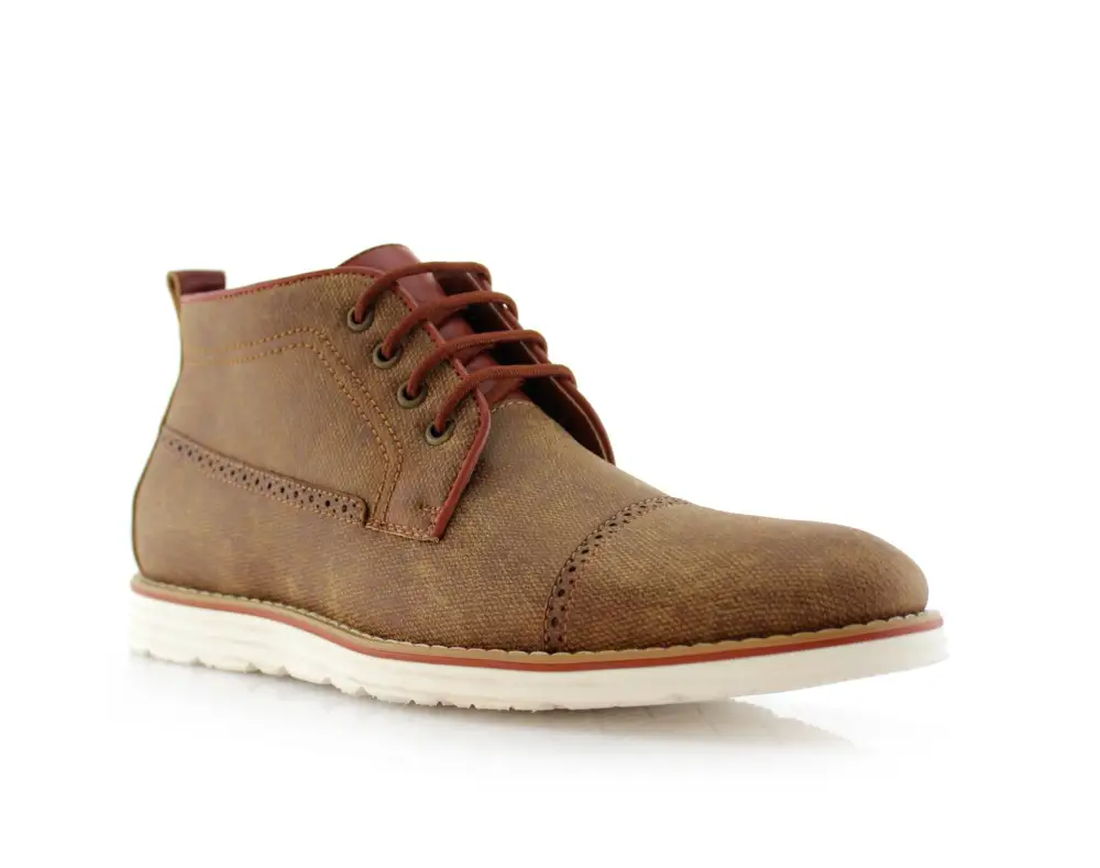 Faux-Leather Two-Tone Cap-Toe Ankle Boots