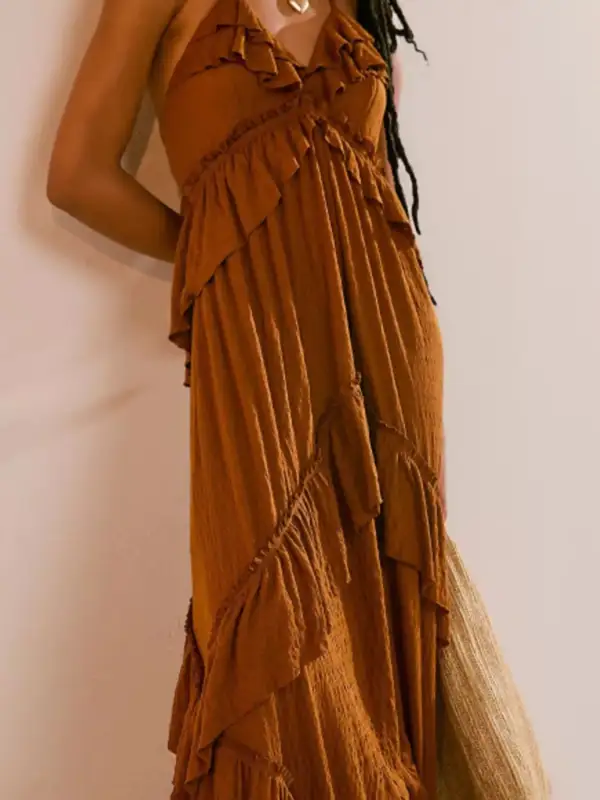 Polished Detail Ruffle Maxi Dress