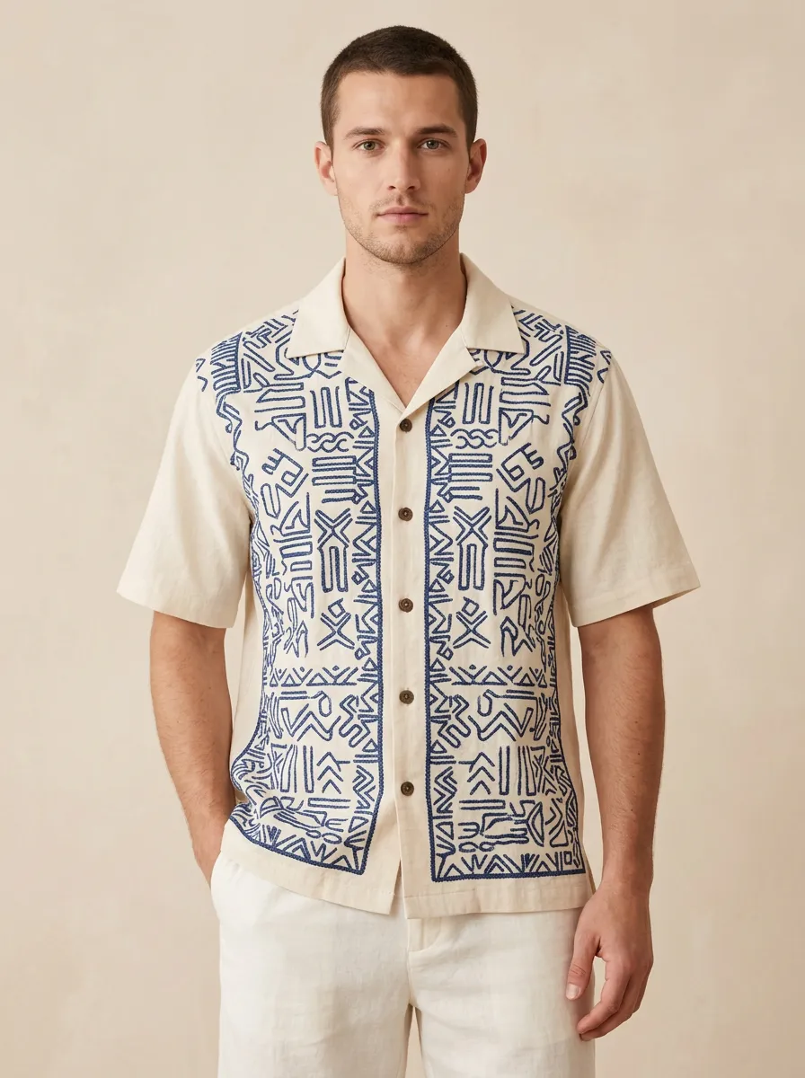 Men's Geometric Tribal Refined Printed Short Sleeve Shirt
