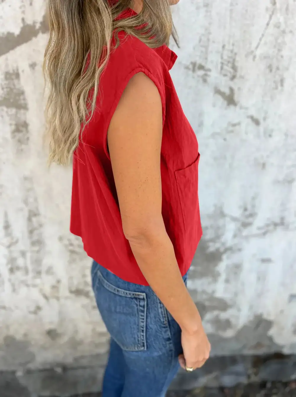 Plus Size Button Down Cap Sleeve Linen Shirt