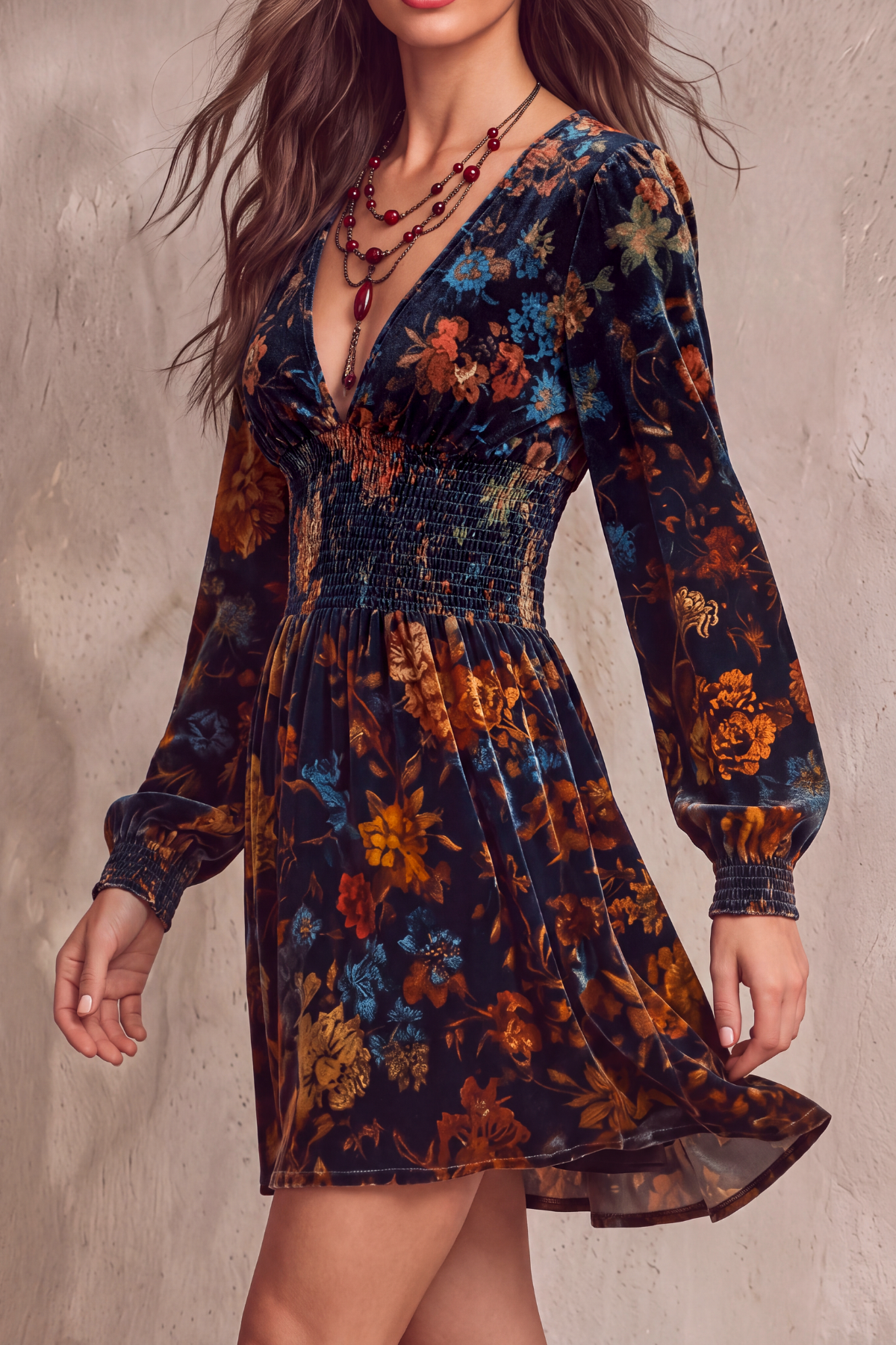 Plunge Neck Floral Mini Dress