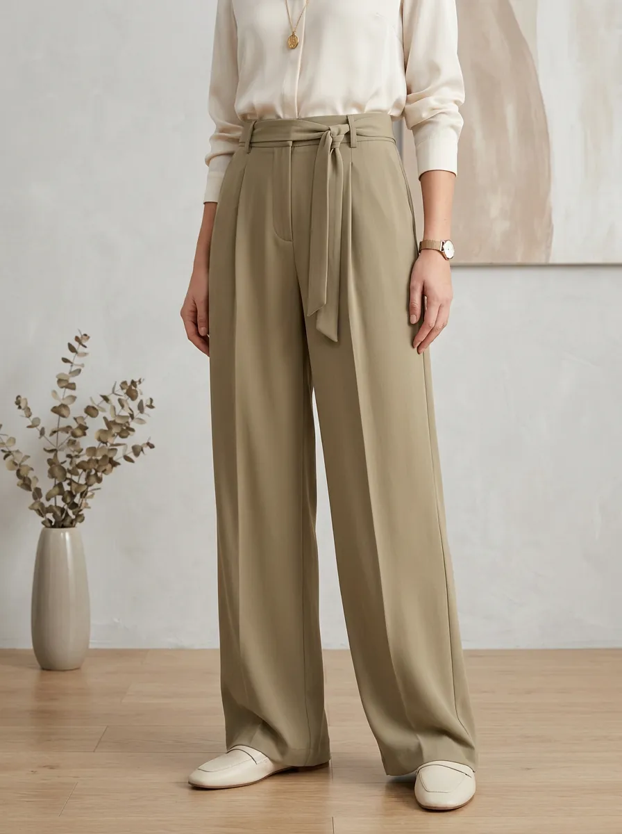 High-Waist Draped Women's Wide-Leg Trousers