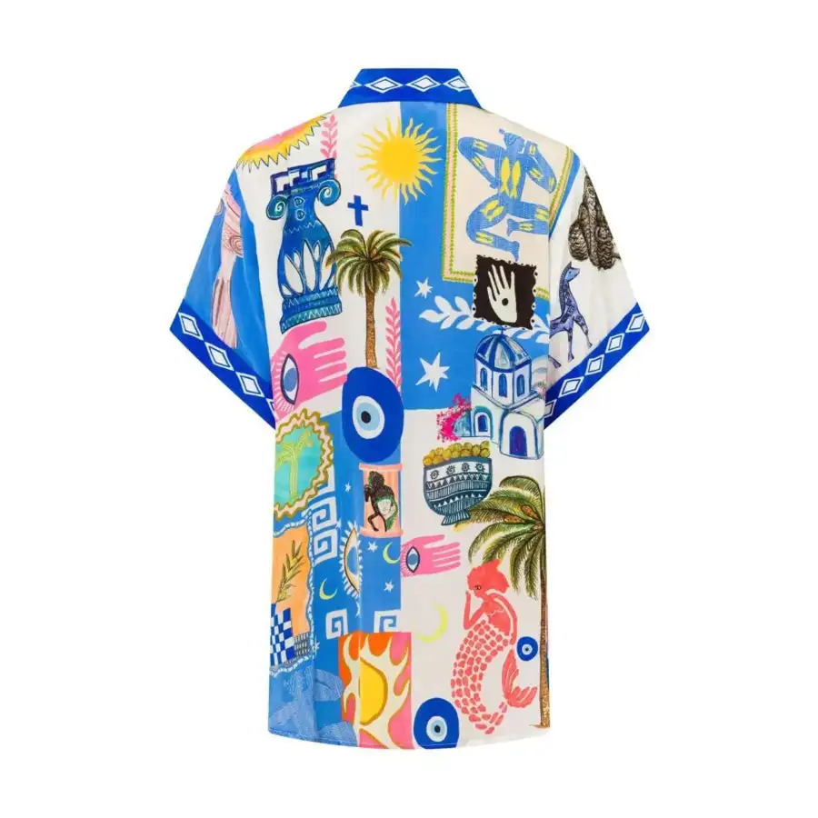Lightweight Printed Button Up Shirt and Shorts Set