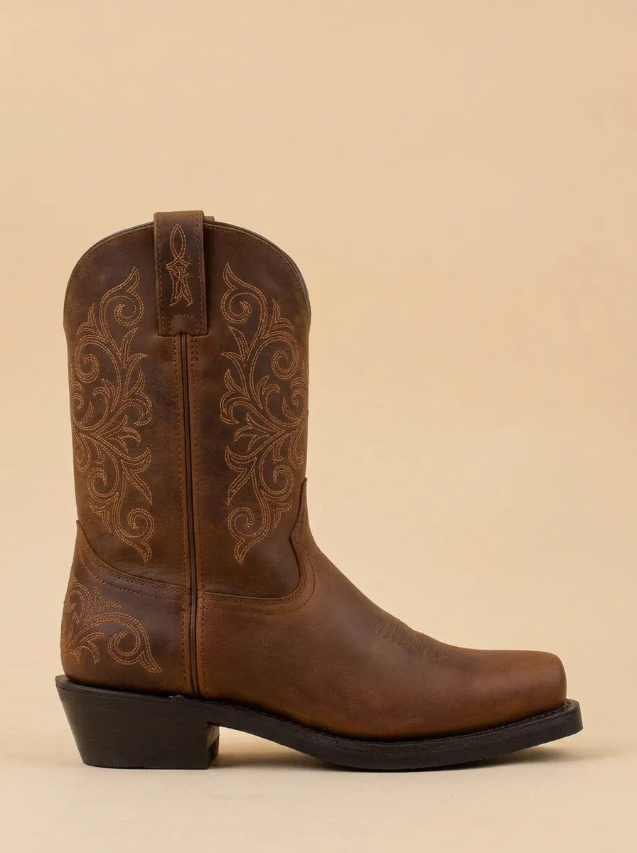 Men's Scrollwork Embroidered Square-Toe Western Boots