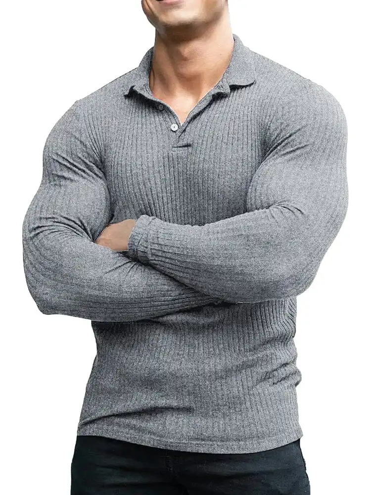 Stretchy Slim Fit Knit Polo Shirt Sweater