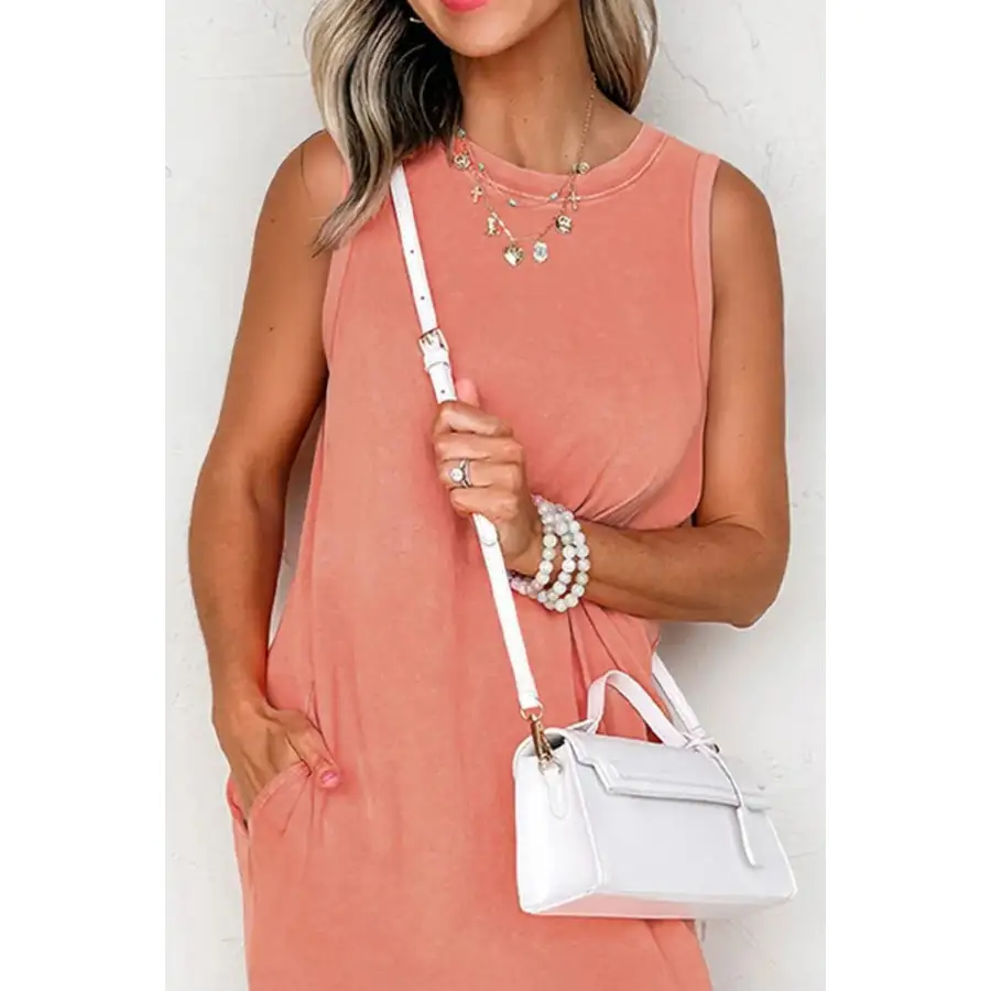 Round Neck Sleeveless Mini Dress with Pockets