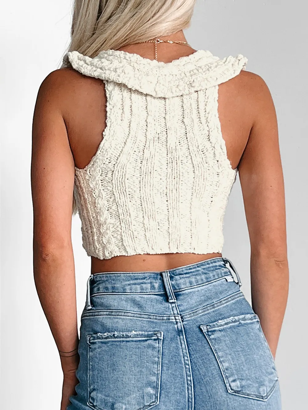 Sweater Knit Buttoned Crop Top