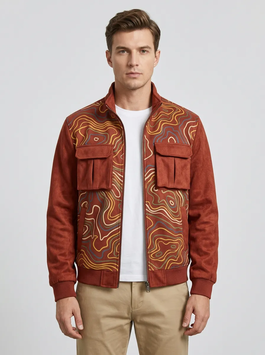 Men's Outdoor Explorer Topographic Map Printed Jacket