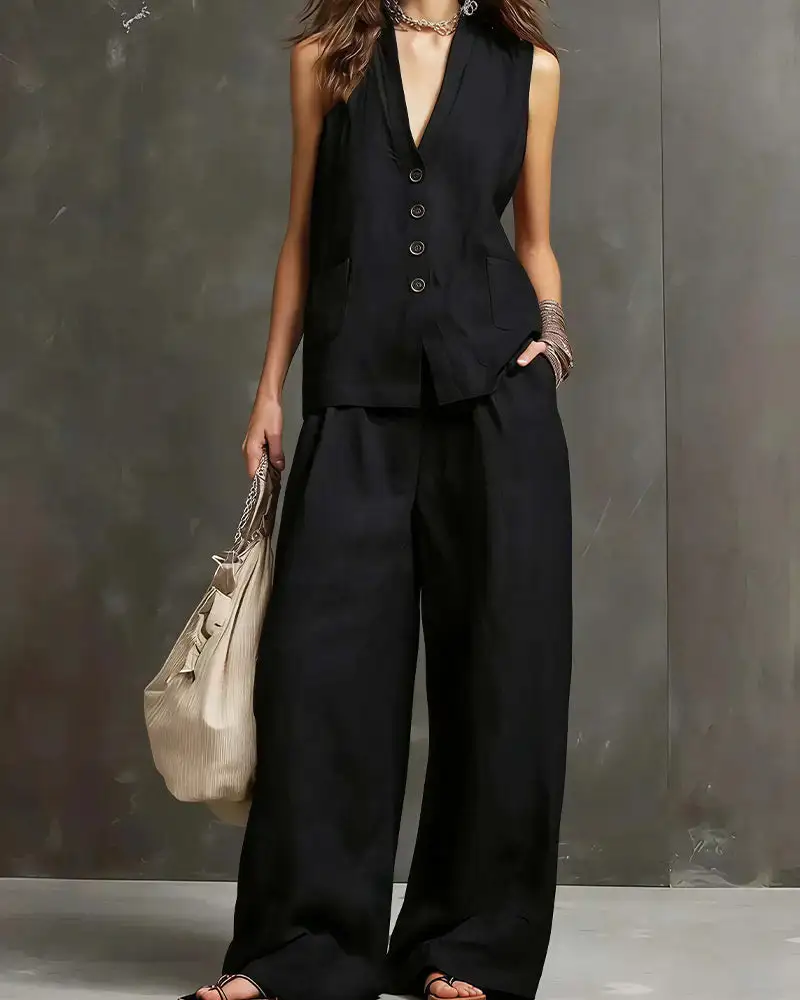 Tailored Waistcoat and Wide-Leg Trousers Set