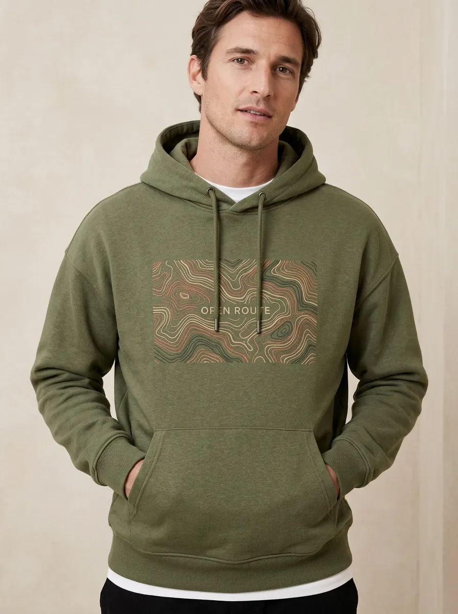Men's Topographic Line Graphic Casual Hoodie